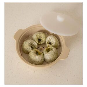 Silicone Steamer with Lid - Beige